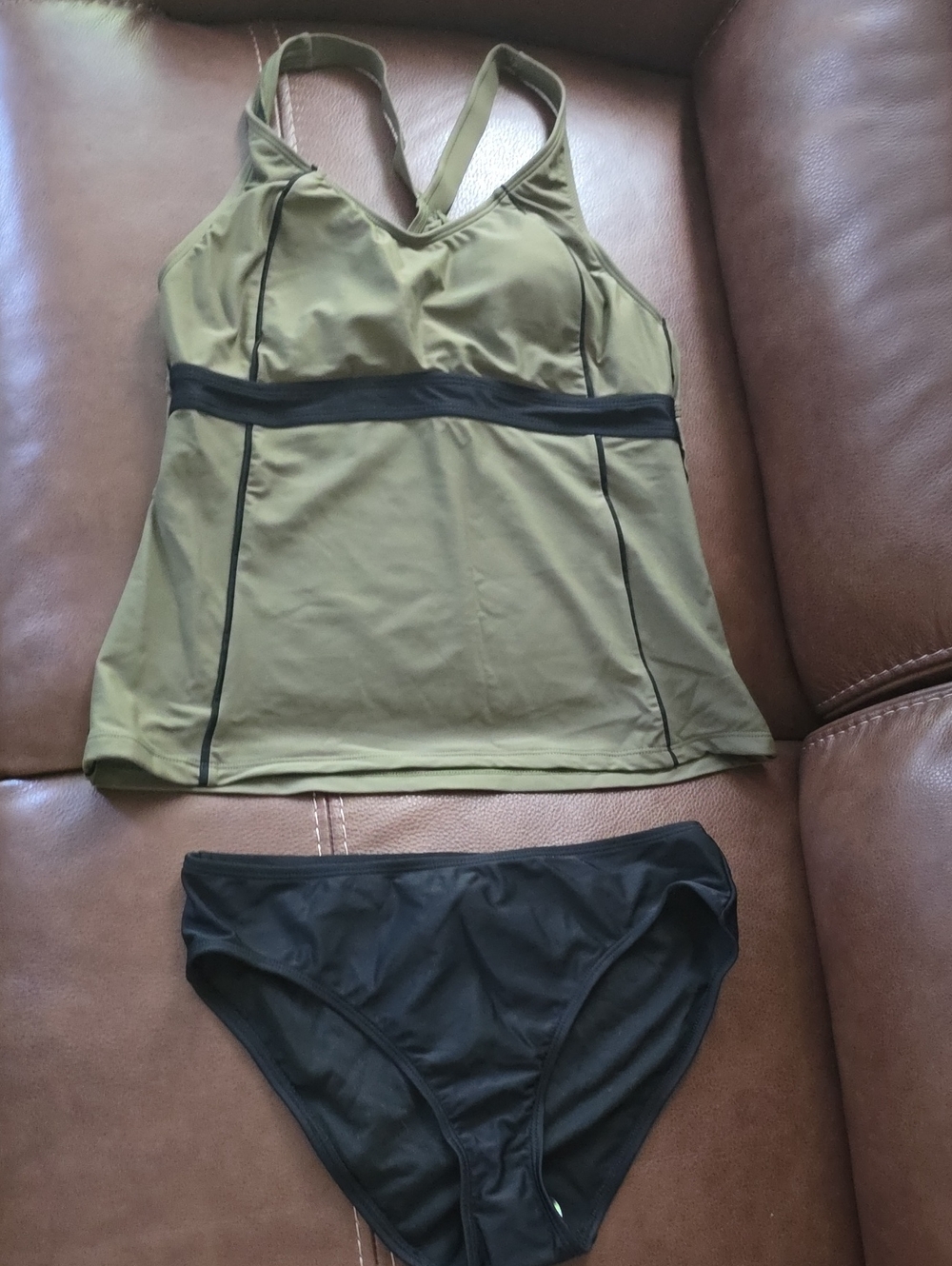 Amazon Olive Green and Black Tankini Set